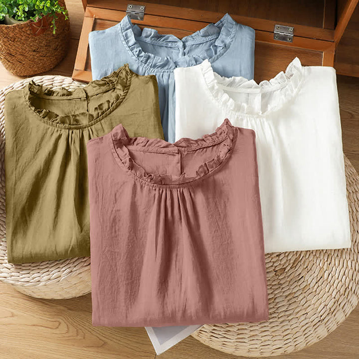 Buddha Stones Summer Casual Ruffled Collar Back Button-up Solid Women's Sleeveless Shirts - image 26