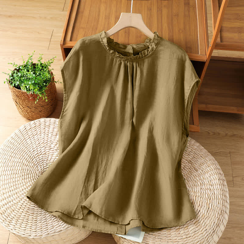 Buddha Stones Summer Casual Ruffled Collar Back Button-up Solid Women's Sleeveless Shirts - Goldenrod - US8-10，UK/AU12-14，EU40-42 (2XL) - image 19