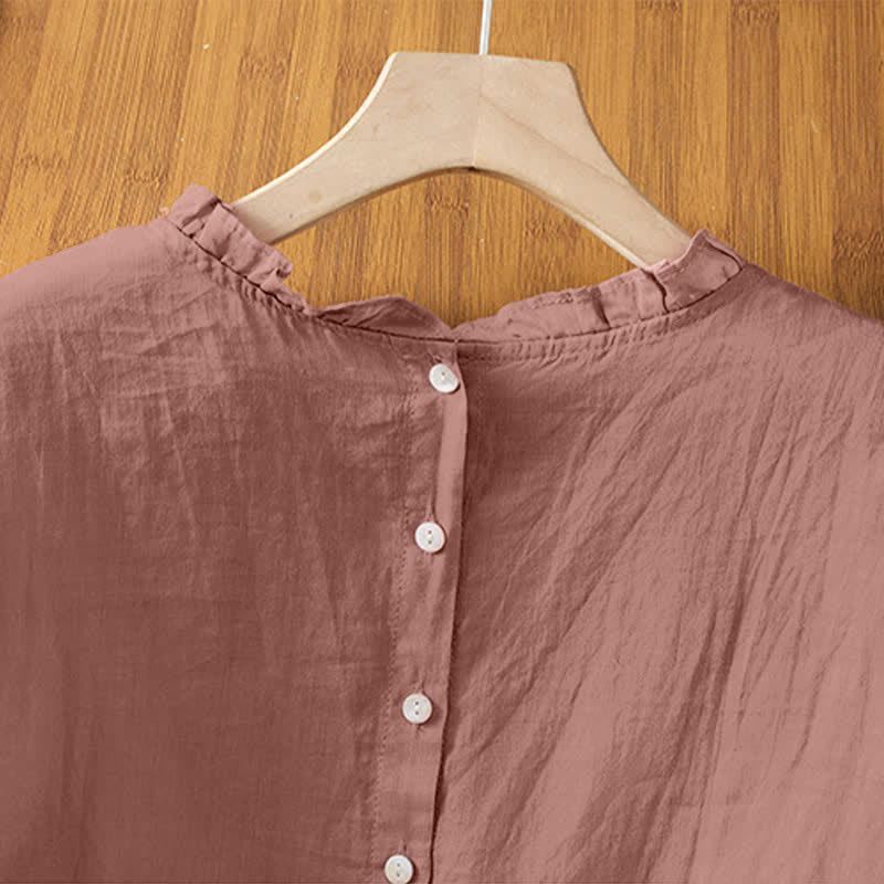 Buddha Stones Summer Casual Ruffled Collar Back Button-up Solid Women's Sleeveless Shirts - image 9