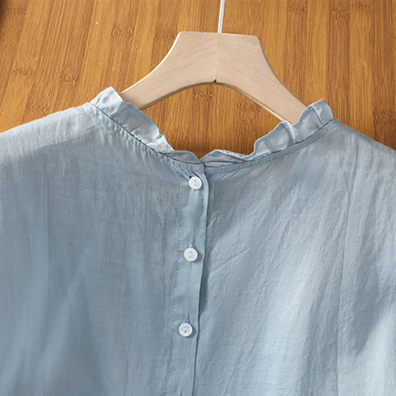 Buddha Stones Summer Casual Ruffled Collar Back Button-up Solid Women's Sleeveless Shirts - image 3