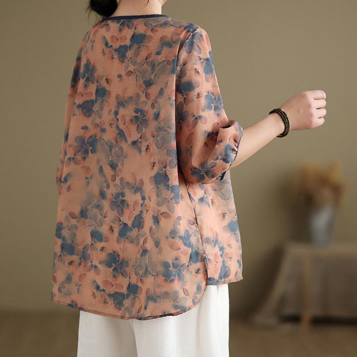 Buddha Stones Summer Vintage Floral V-Neck Women's Elbow-Length Sleeve Shirts - image 11