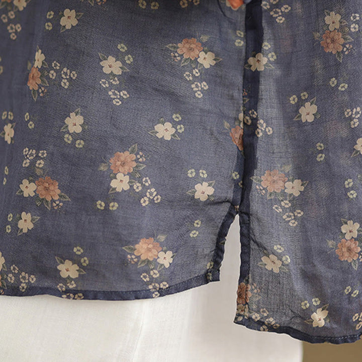 Buddha Stones Summer Vintage Floral V-Neck Women's Elbow-Length Sleeve Shirts - image 8