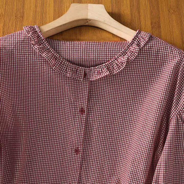 Buddha Stones Spring Button-Up Gingham Women's Long Sleeve Shirts - image 2