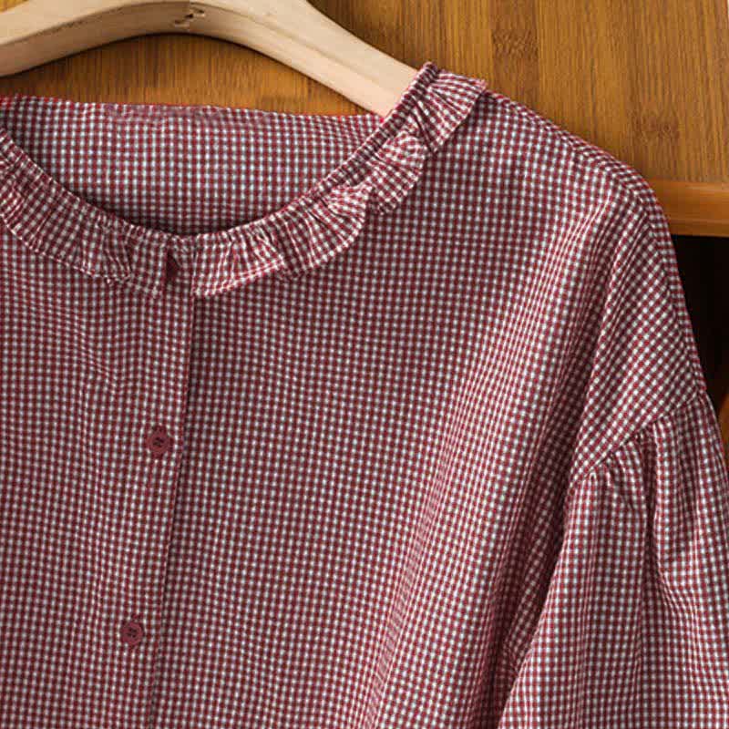 Buddha Stones Spring Button-Up Gingham Women's Long Sleeve Shirts - image 3