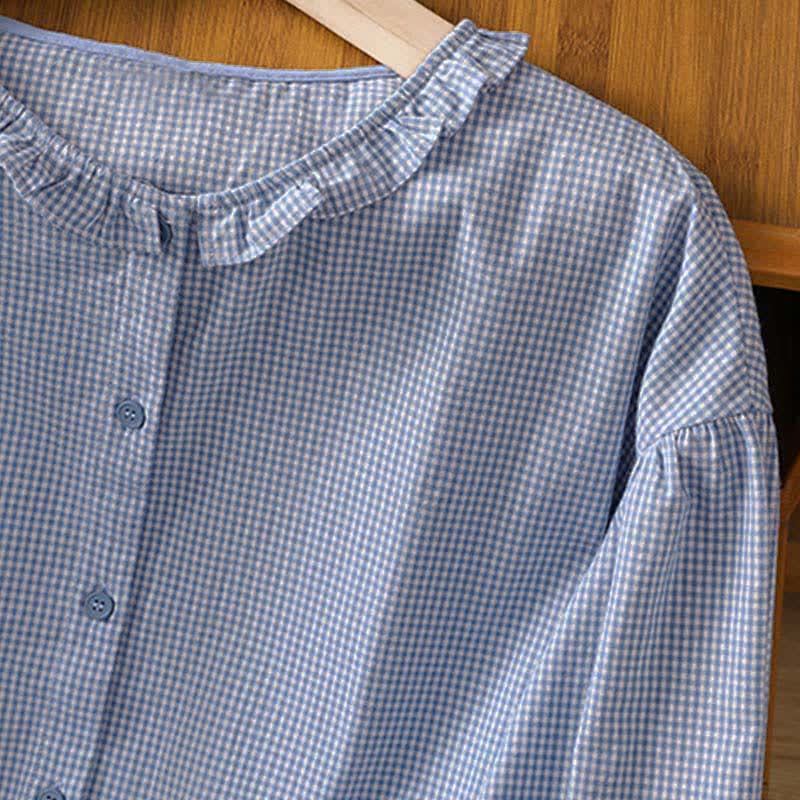 Buddha Stones Spring Button-Up Gingham Women's Long Sleeve Shirts - image 12