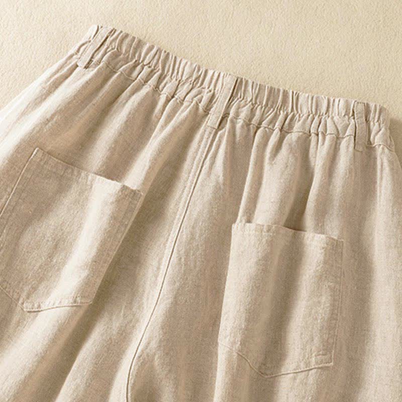 Buddha Stones Summer Casual Solid Cropped Elastic Waist Women's Harem Pants With Pockets - image 4