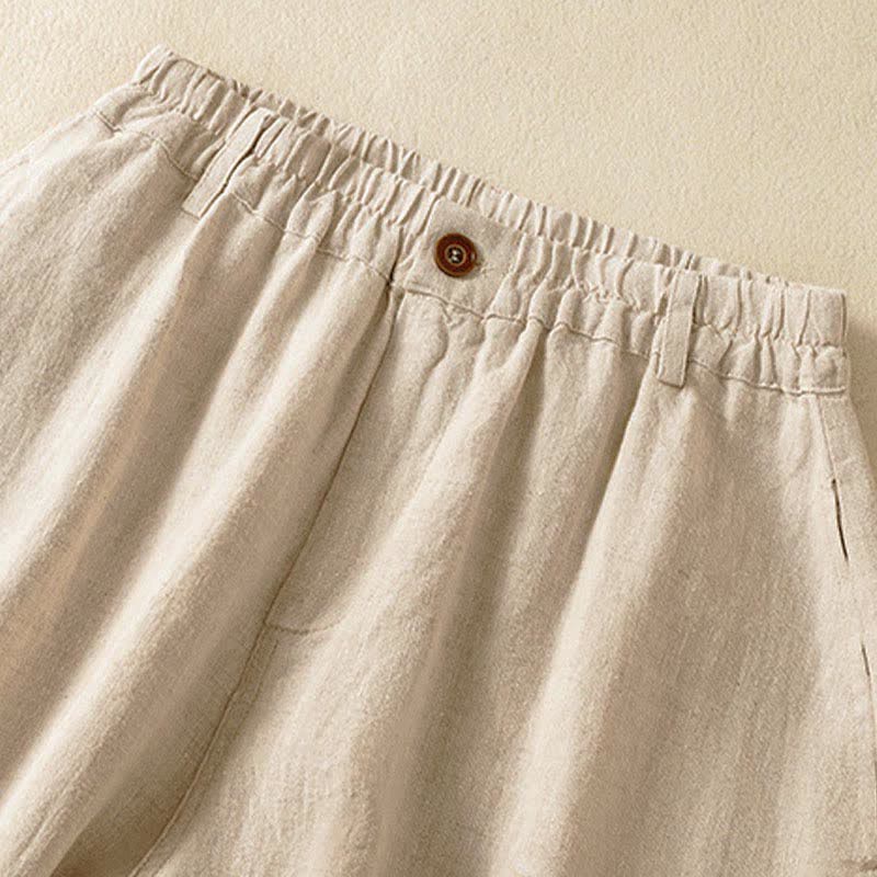Buddha Stones Summer Casual Solid Cropped Elastic Waist Women's Harem Pants With Pockets - image 3
