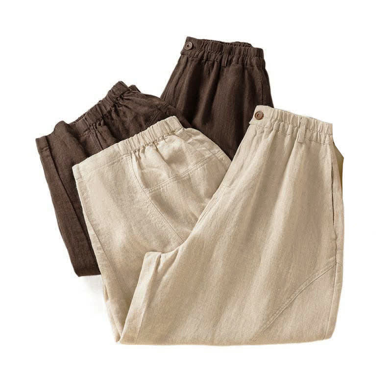 Buddha Stones Summer Casual Solid Cropped Elastic Waist Women's Harem Pants With Pockets - image 17