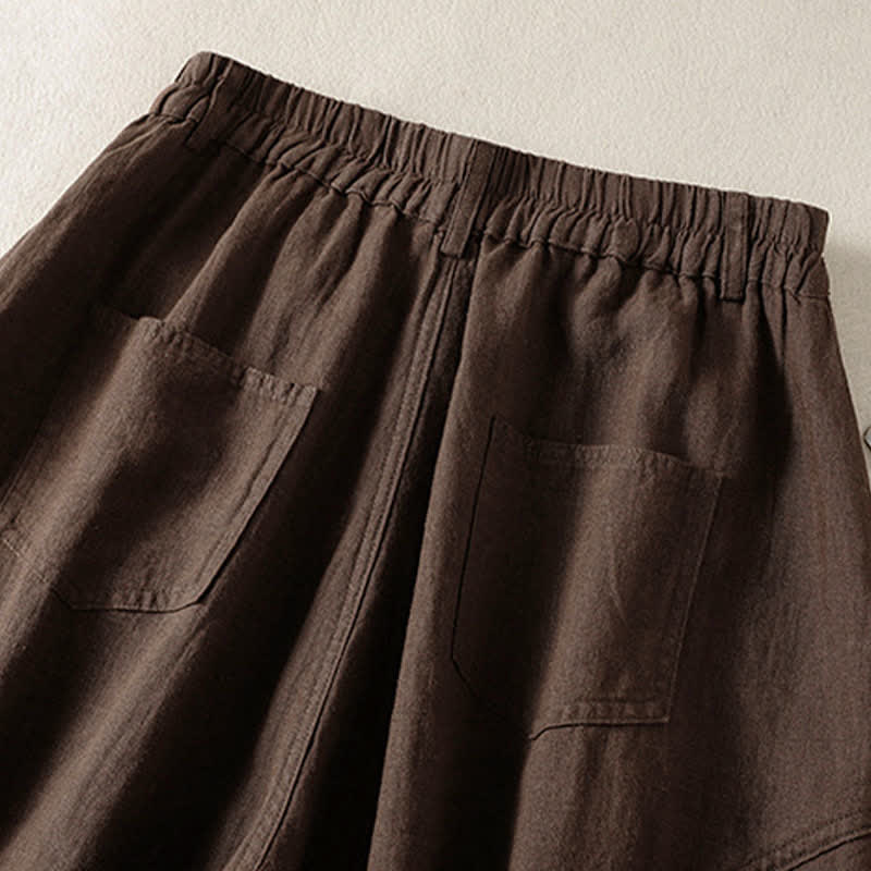 Buddha Stones Summer Casual Solid Cropped Elastic Waist Women's Harem Pants With Pockets - image 14