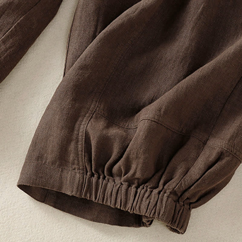 Buddha Stones Summer Casual Solid Cropped Elastic Waist Women's Harem Pants With Pockets - image 15