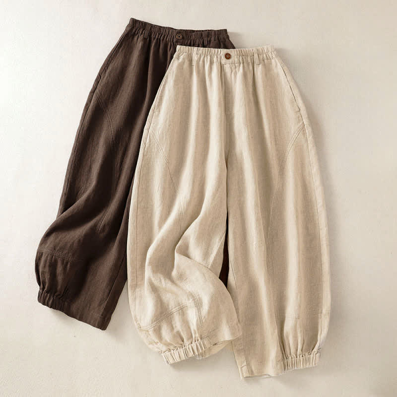 Buddha Stones Summer Casual Solid Cropped Elastic Waist Women's Harem Pants With Pockets - image 16