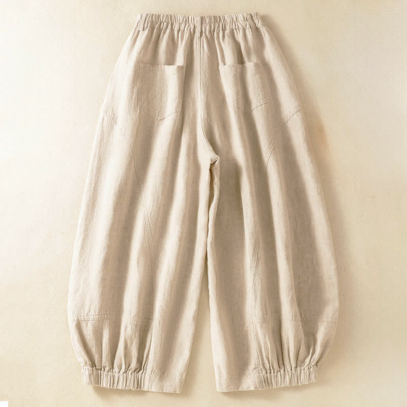 Buddha Stones Summer Casual Solid Cropped Elastic Waist Women's Harem Pants With Pockets - image 1