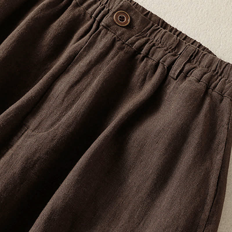 Buddha Stones Summer Casual Solid Cropped Elastic Waist Women's Harem Pants With Pockets - image 12