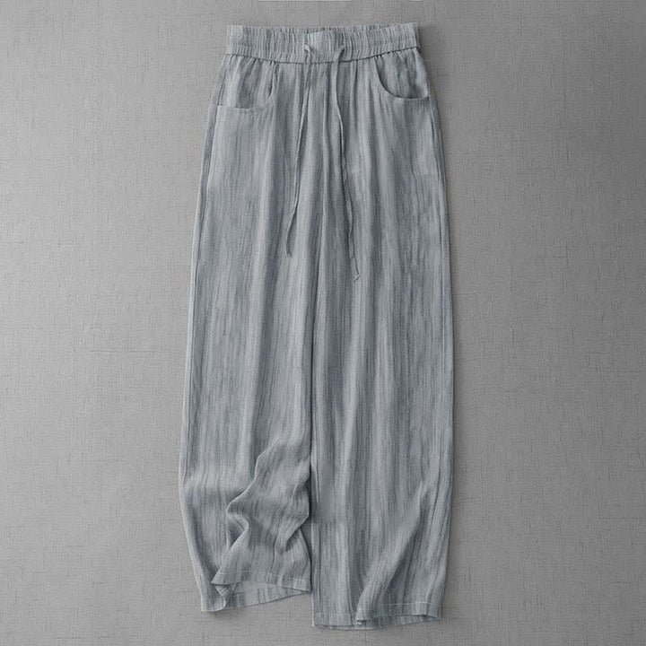 Buddha Stones Summer Casual Drawstring Stripe Elastic Waist Women's Straight Leg Pants With Pockets - LightGray - US12，UK/AU16，EU44 (3XL) - image 0