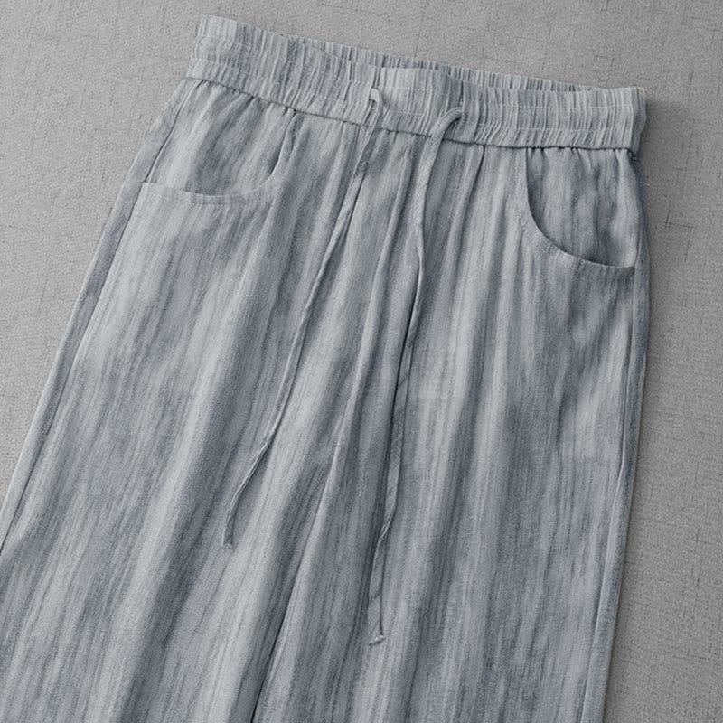 Buddha Stones Summer Casual Drawstring Stripe Elastic Waist Women's Straight Leg Pants With Pockets - image 1