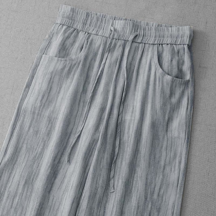 Buddha Stones Summer Casual Drawstring Stripe Elastic Waist Women's Straight Leg Pants With Pockets - image 1