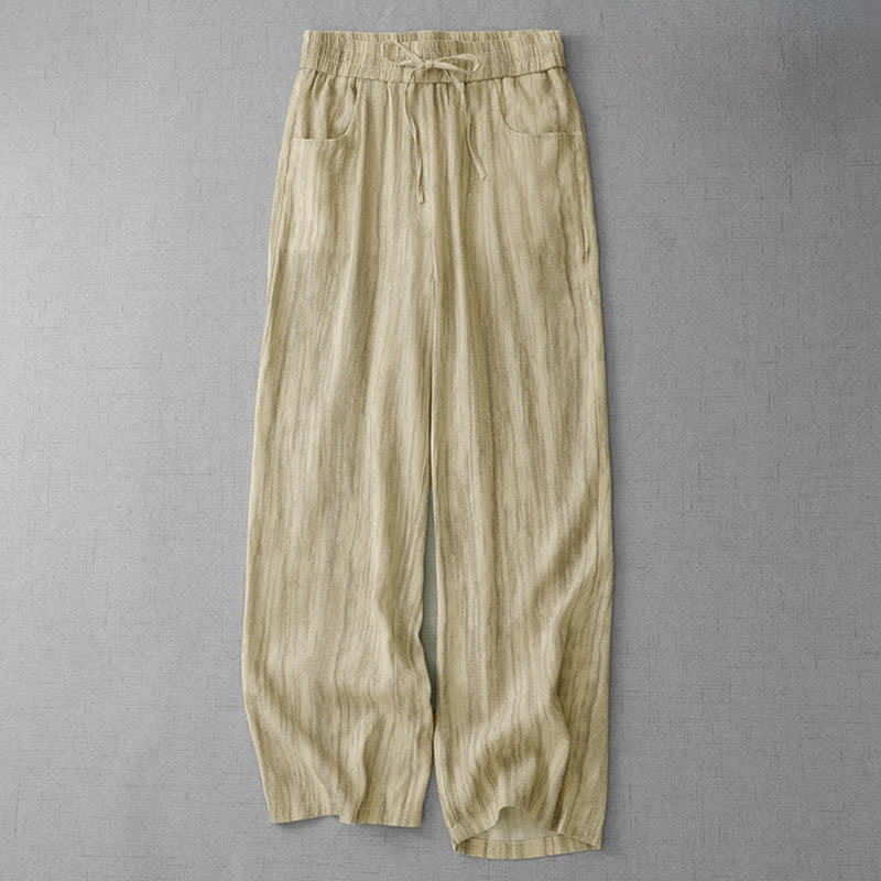 Buddha Stones Summer Casual Drawstring Stripe Elastic Waist Women's Straight Leg Pants With Pockets - Wheat - US12，UK/AU16，EU44 (3XL) - image 5