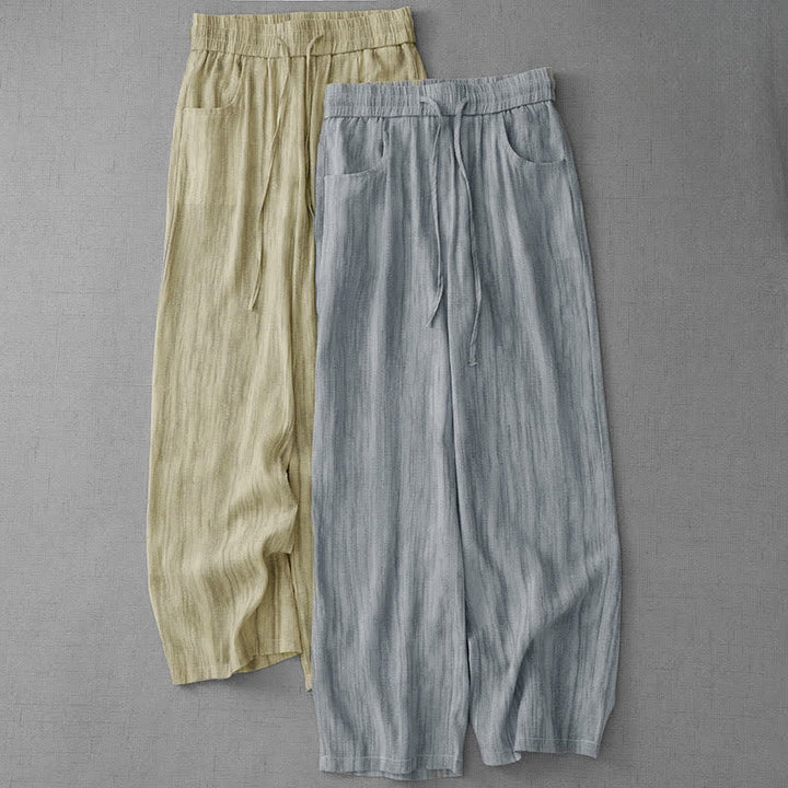 Buddha Stones Summer Casual Drawstring Stripe Elastic Waist Women's Straight Leg Pants With Pockets - image 14