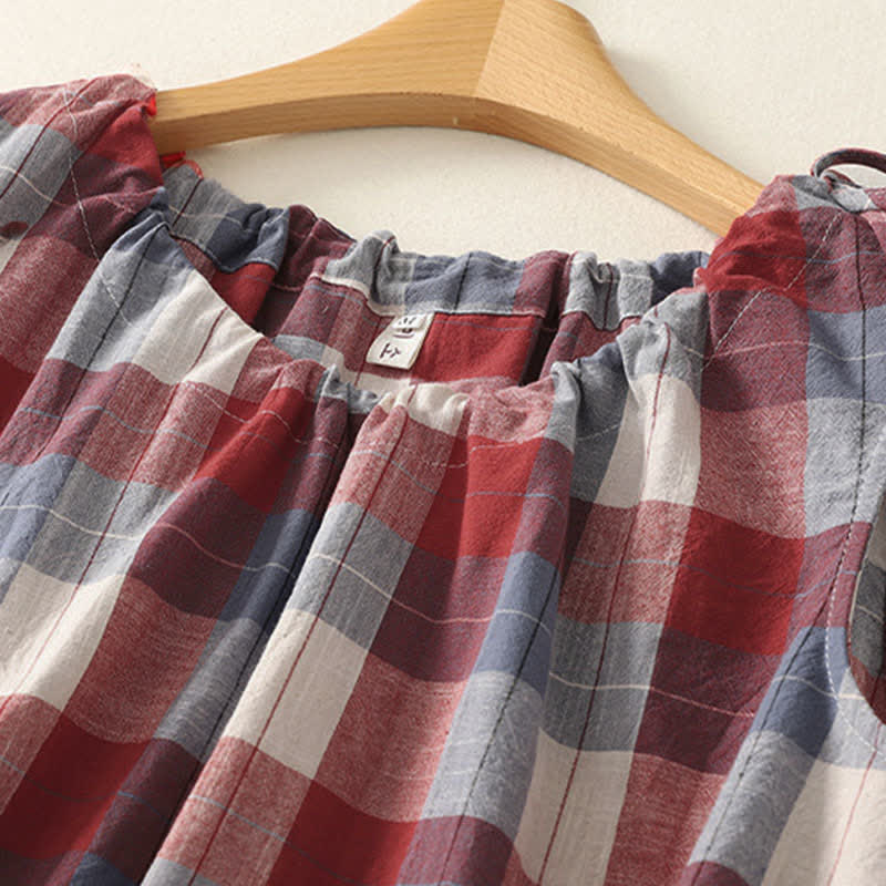 Buddha Stones Summer Casual Crew Neck Plaid Pattern Women's Sleeveless Shirts Tank Top - image 6
