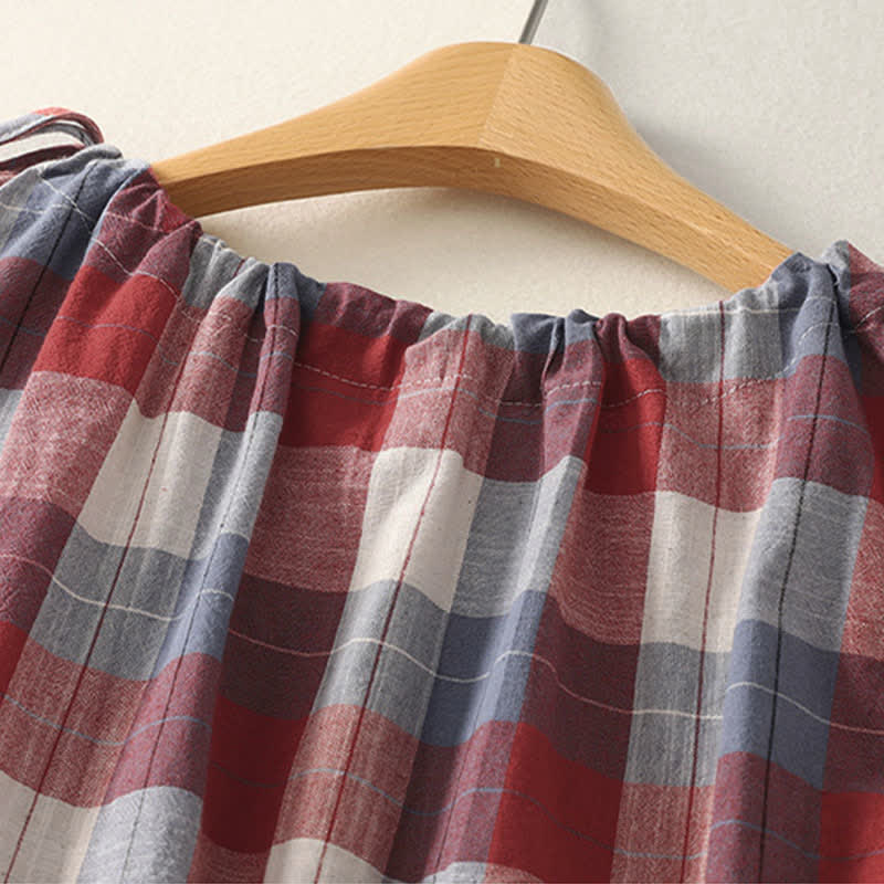 Buddha Stones Summer Casual Crew Neck Plaid Pattern Women's Sleeveless Shirts Tank Top - image 8