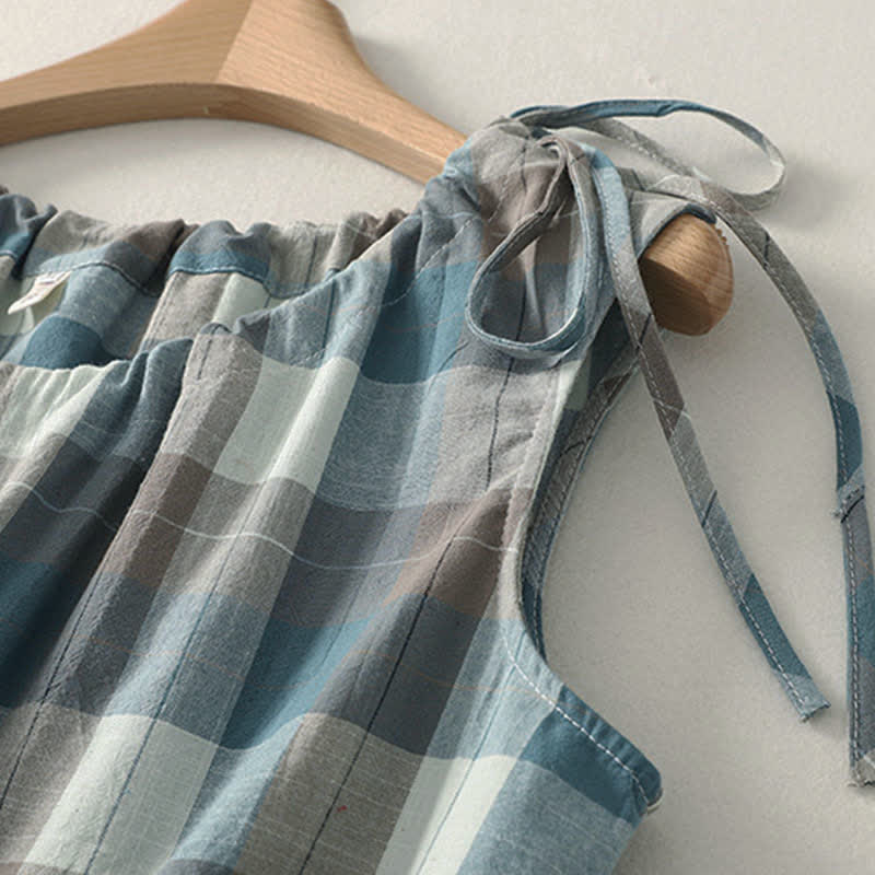 Buddha Stones Summer Casual Crew Neck Plaid Pattern Women's Sleeveless Shirts Tank Top - image 15