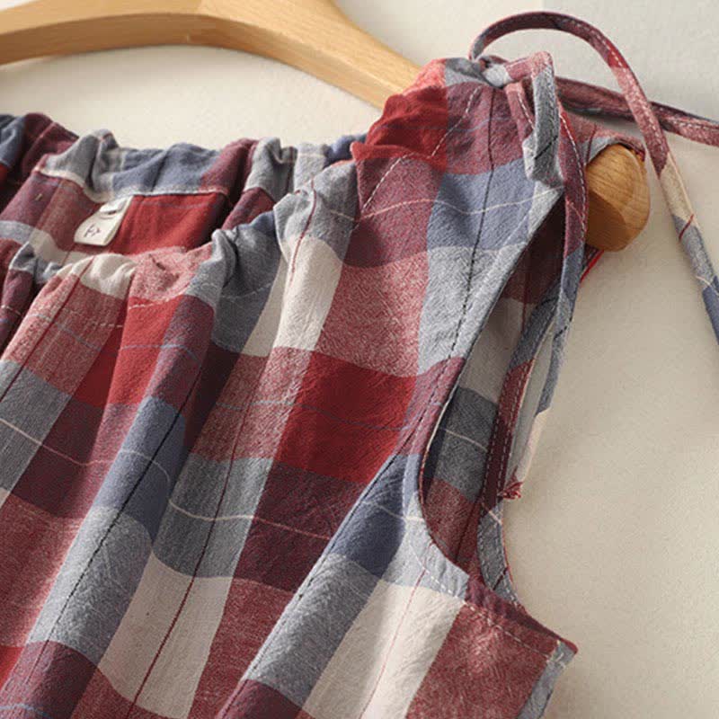 Buddha Stones Summer Casual Crew Neck Plaid Pattern Women's Sleeveless Shirts Tank Top - image 7