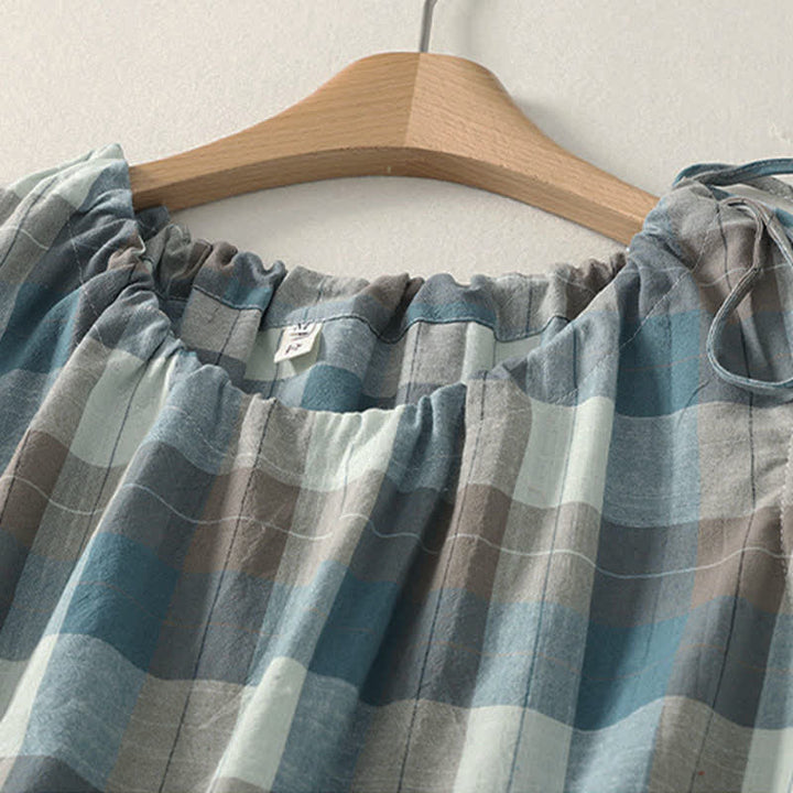 Buddha Stones Summer Casual Crew Neck Plaid Pattern Women's Sleeveless Shirts Tank Top - image 14