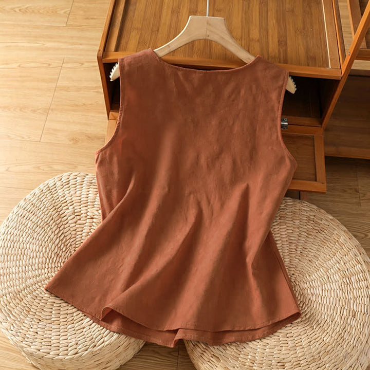 Buddha Stones Summer Casual Side Slit Flower Women's Sleeveless T-Shirts Tank Top - image 1