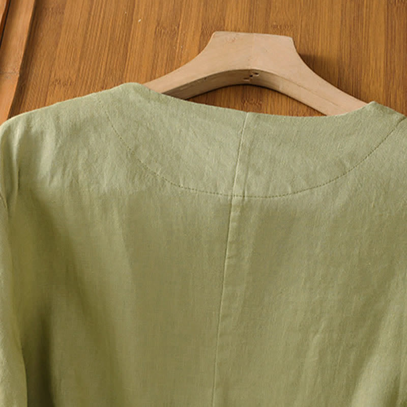 Buddha Stones Summer Casual Button-Up Solid V-Neck Women's Short Sleeve Shirts With Pockets - image 3