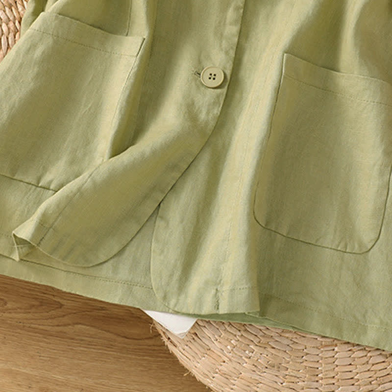 Buddha Stones Summer Casual Button-Up Solid V-Neck Women's Short Sleeve Shirts With Pockets - image 7