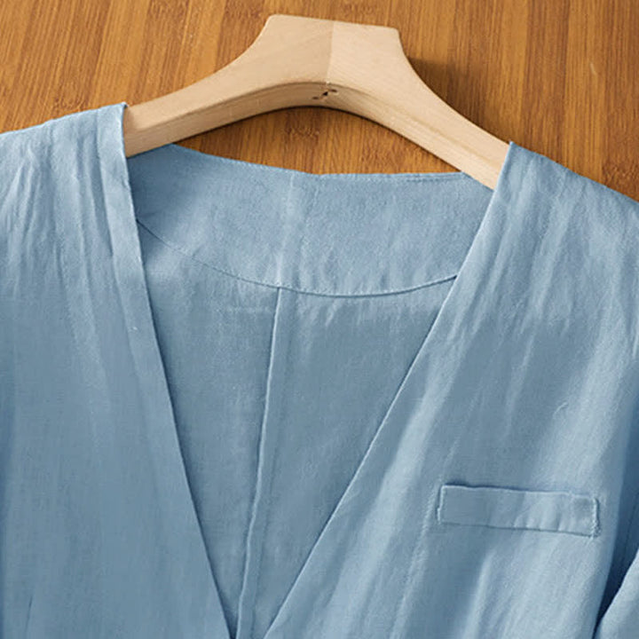 Buddha Stones Summer Casual Button-Up Solid V-Neck Women's Short Sleeve Shirts With Pockets - image 11