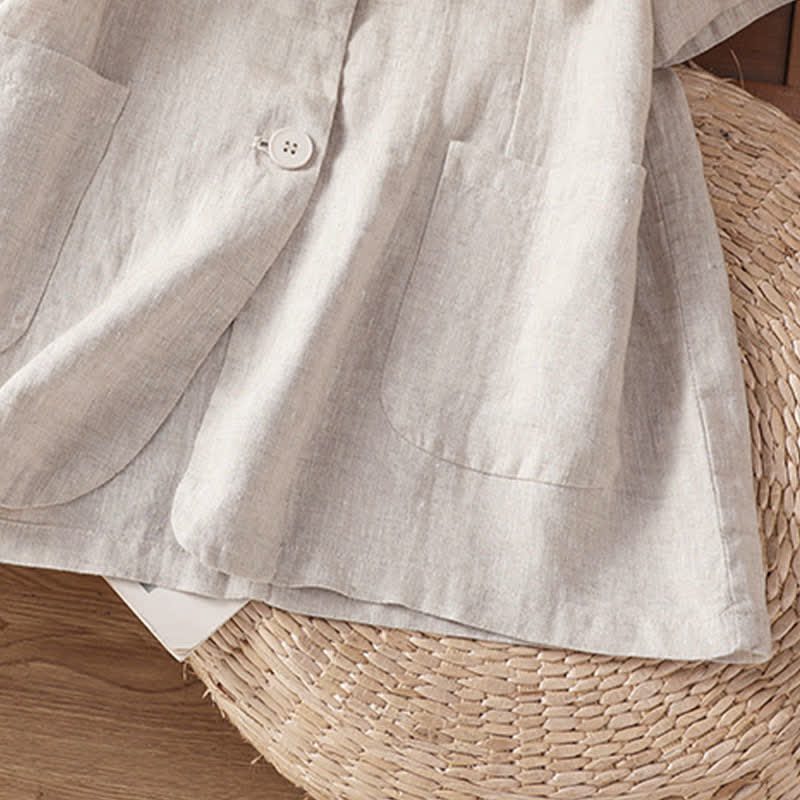 Buddha Stones Summer Casual Button-Up Solid V-Neck Women's Short Sleeve Shirts With Pockets - image 25
