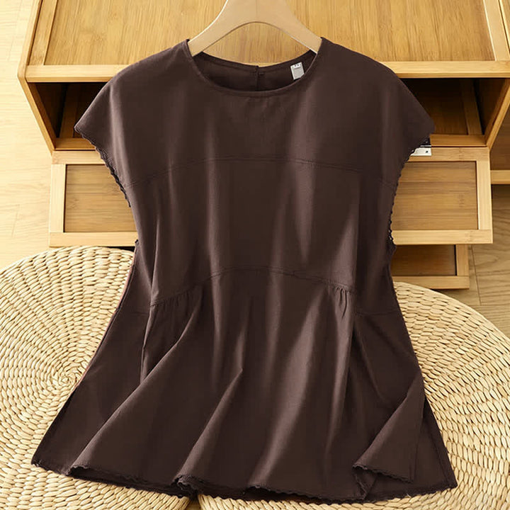 Buddha Stones Summer Casual Solid Crew Neck Women's Cap Sleeve T-Shirts Tank Top - SaddleBrown - US14，UK/AU18，EU46 (2XL) - image 0