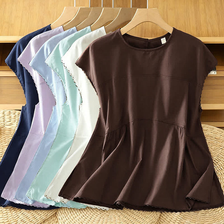 Buddha Stones Summer Casual Solid Crew Neck Women's Cap Sleeve T-Shirts Tank Top - image 18