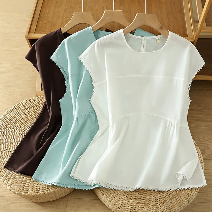 Buddha Stones Summer Casual Solid Crew Neck Women's Cap Sleeve T-Shirts Tank Top - image 19