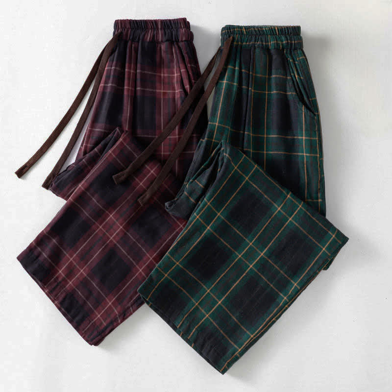 Buddha Stones Spring Casual Drawstring Plaid Pattern Elastic Waist Cropped Women's Harem Pants With Pockets - image 23