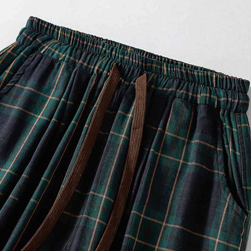 Buddha Stones Spring Casual Drawstring Plaid Pattern Elastic Waist Cropped Women's Harem Pants With Pockets - image 3