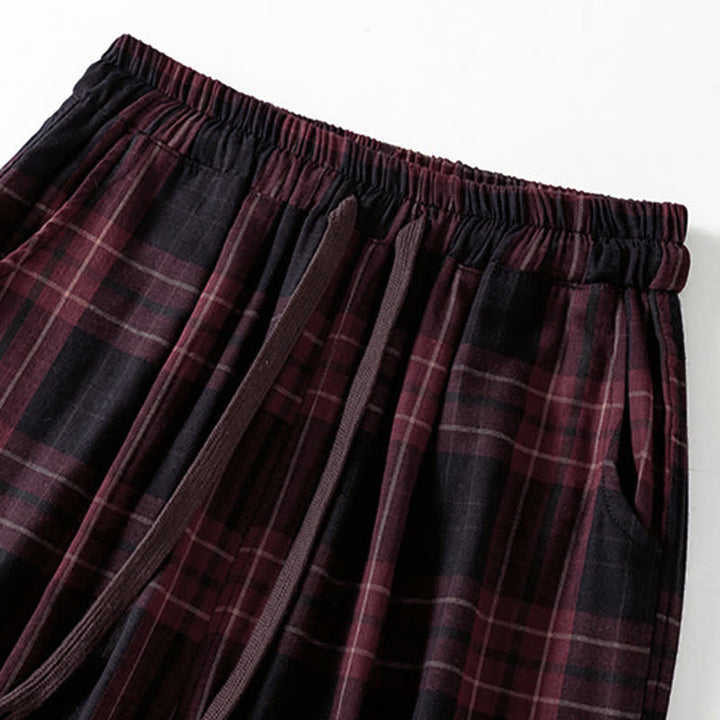 Buddha Stones Spring Casual Drawstring Plaid Pattern Elastic Waist Cropped Women's Harem Pants With Pockets - image 13