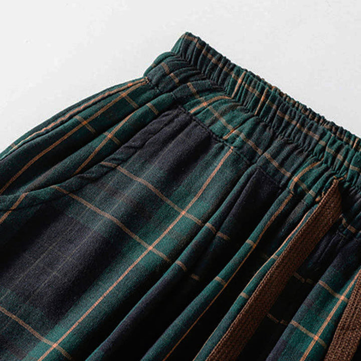 Buddha Stones Spring Casual Drawstring Plaid Pattern Elastic Waist Cropped Women's Harem Pants With Pockets - image 4