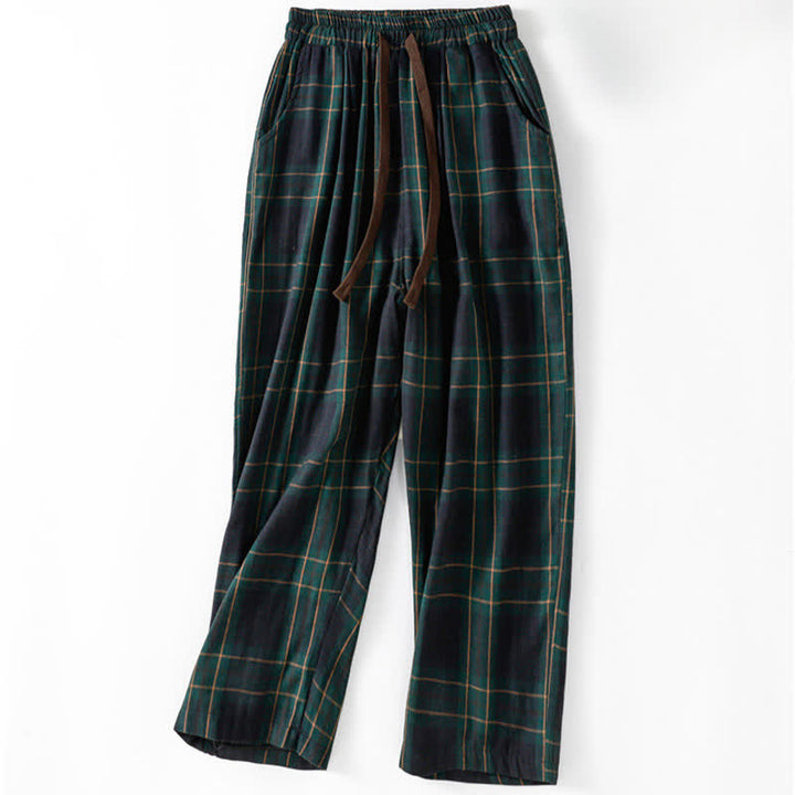 Buddha Stones Spring Casual Drawstring Plaid Pattern Elastic Waist Cropped Women's Harem Pants With Pockets - Teal - US12，UK/AU16，EU44 (2XL) - image 0