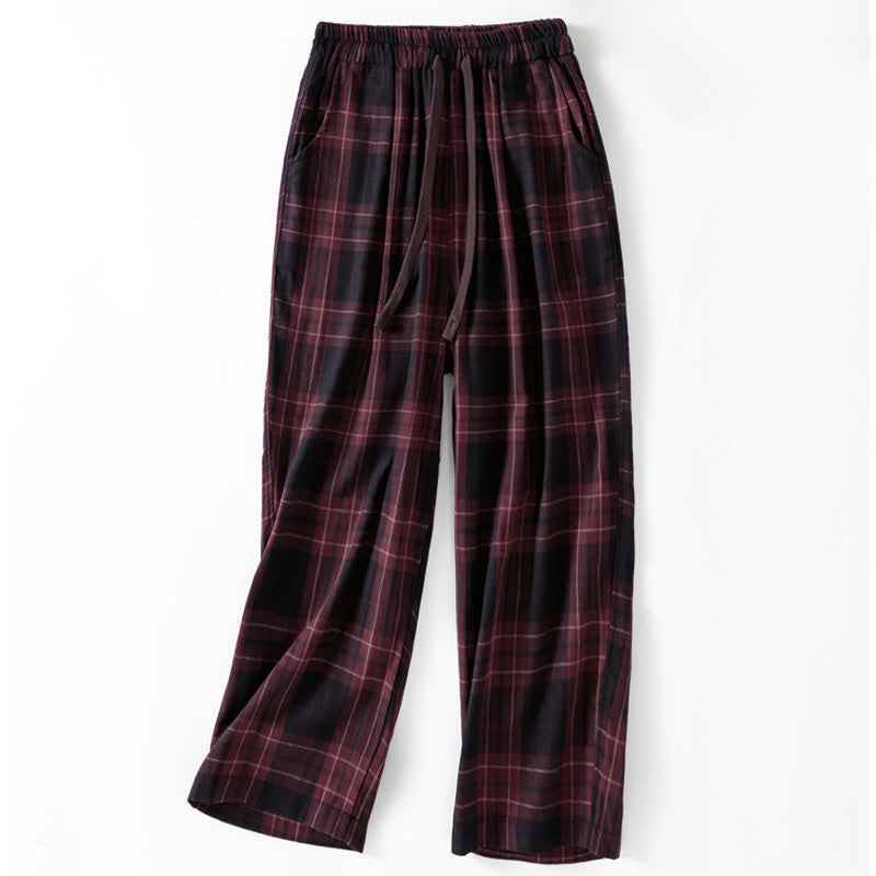Buddha Stones Spring Casual Drawstring Plaid Pattern Elastic Waist Cropped Women's Harem Pants With Pockets - DarkRed - US12，UK/AU16，EU44 (2XL) - image 10
