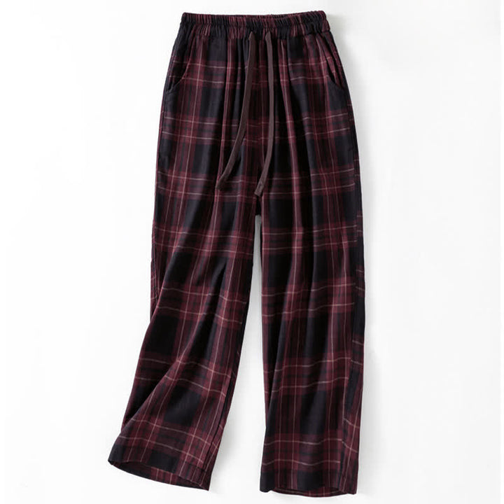 Buddha Stones Spring Casual Drawstring Plaid Pattern Elastic Waist Cropped Women's Harem Pants With Pockets - DarkRed - US12，UK/AU16，EU44 (2XL) - image 10