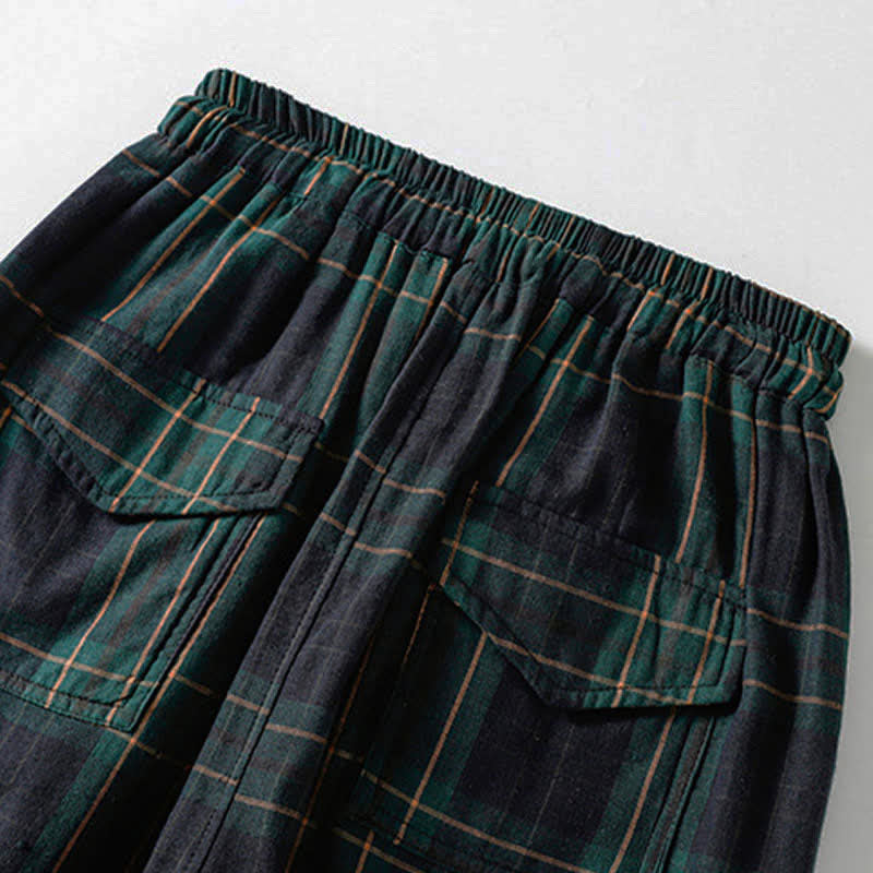 Buddha Stones Spring Casual Drawstring Plaid Pattern Elastic Waist Cropped Women's Harem Pants With Pockets - image 7