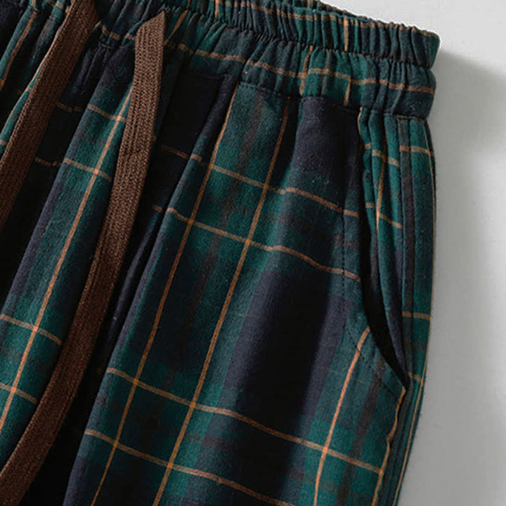 Buddha Stones Spring Casual Drawstring Plaid Pattern Elastic Waist Cropped Women's Harem Pants With Pockets - image 5
