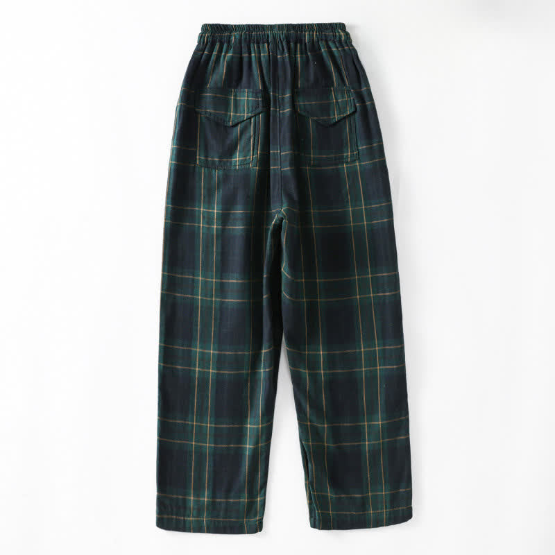 Buddha Stones Spring Casual Drawstring Plaid Pattern Elastic Waist Cropped Women's Harem Pants With Pockets - image 1
