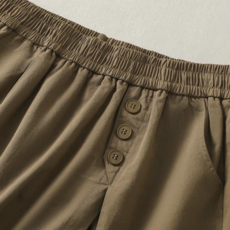 Buddha Stones Summer Casual Decorative Buttons Solid Women's Shorts With Pockets - image 3