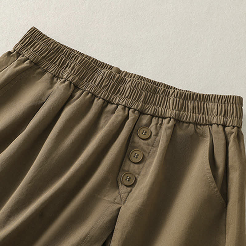 Buddha Stones Summer Casual Decorative Buttons Solid Women's Shorts With Pockets - image 2