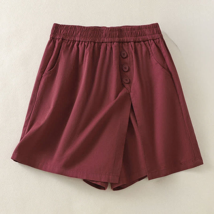 Buddha Stones Summer Casual Decorative Buttons Solid Women's Shorts With Pockets - Firebrick - US8-10，UK/AU12-14，EU40-42 (2XL) - image 10