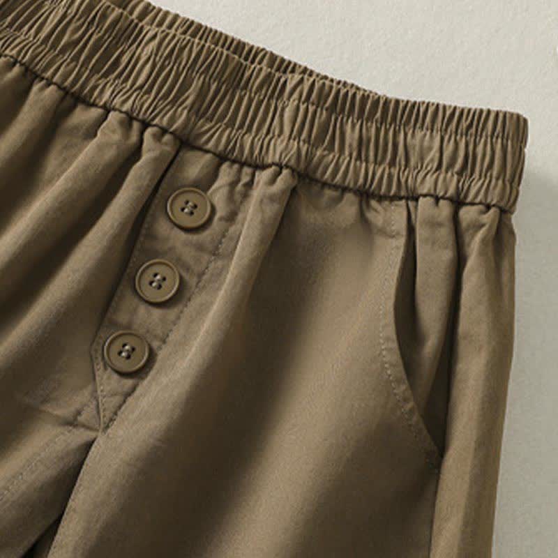 Buddha Stones Summer Casual Decorative Buttons Solid Women's Shorts With Pockets - image 4