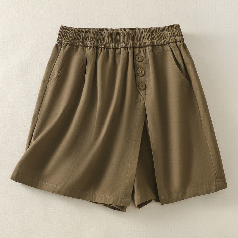Buddha Stones Summer Casual Decorative Buttons Solid Women's Shorts With Pockets - Peru - US8-10，UK/AU12-14，EU40-42 (2XL) - image 0